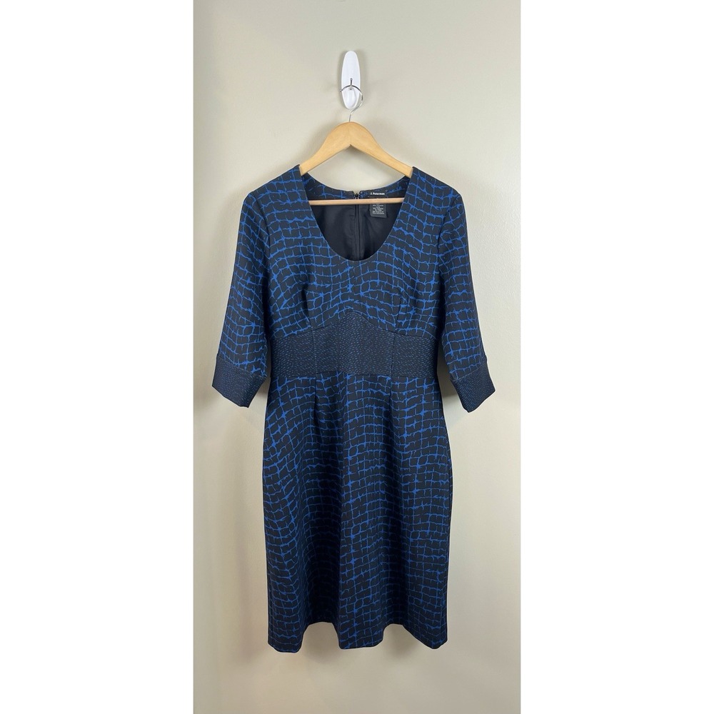 J. Peterman‎ Women's Dress Sz 10 Chain Print Black Blue Pockets Career Sheath